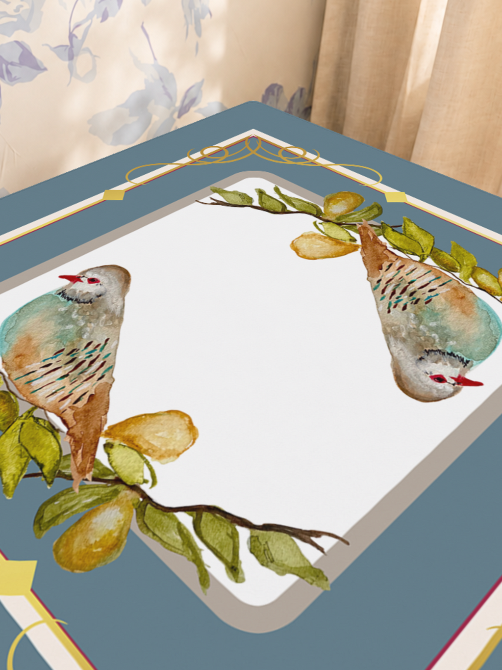 A Pear-fect Pair mahjong mat — Sunlit Close-up