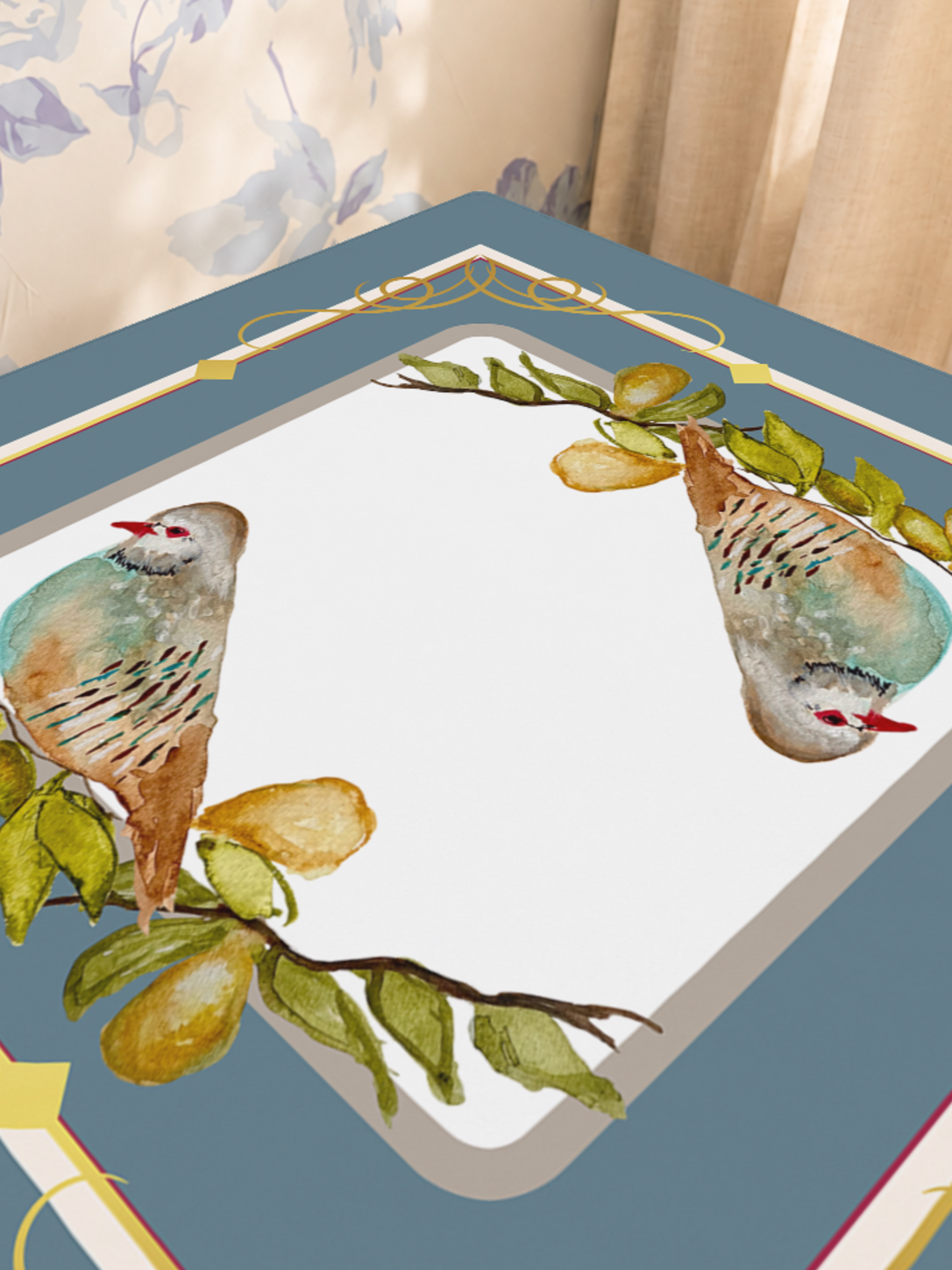 A Pear-fect Pair mahjong mat — Sunlit Close-up