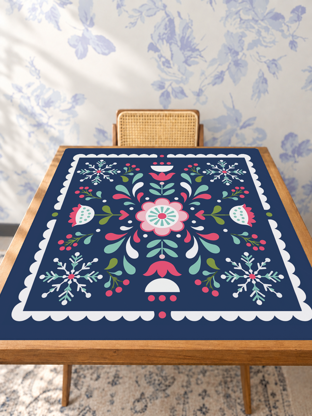 Alpine Blooms mahjong mat — Studio Table Angle