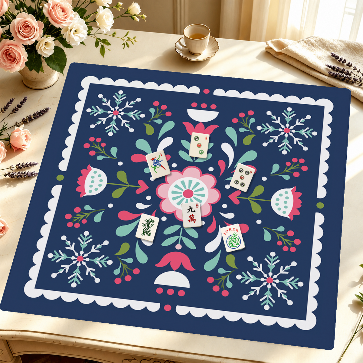 Alpine Blooms mahjong mat — Styled Tile Table
