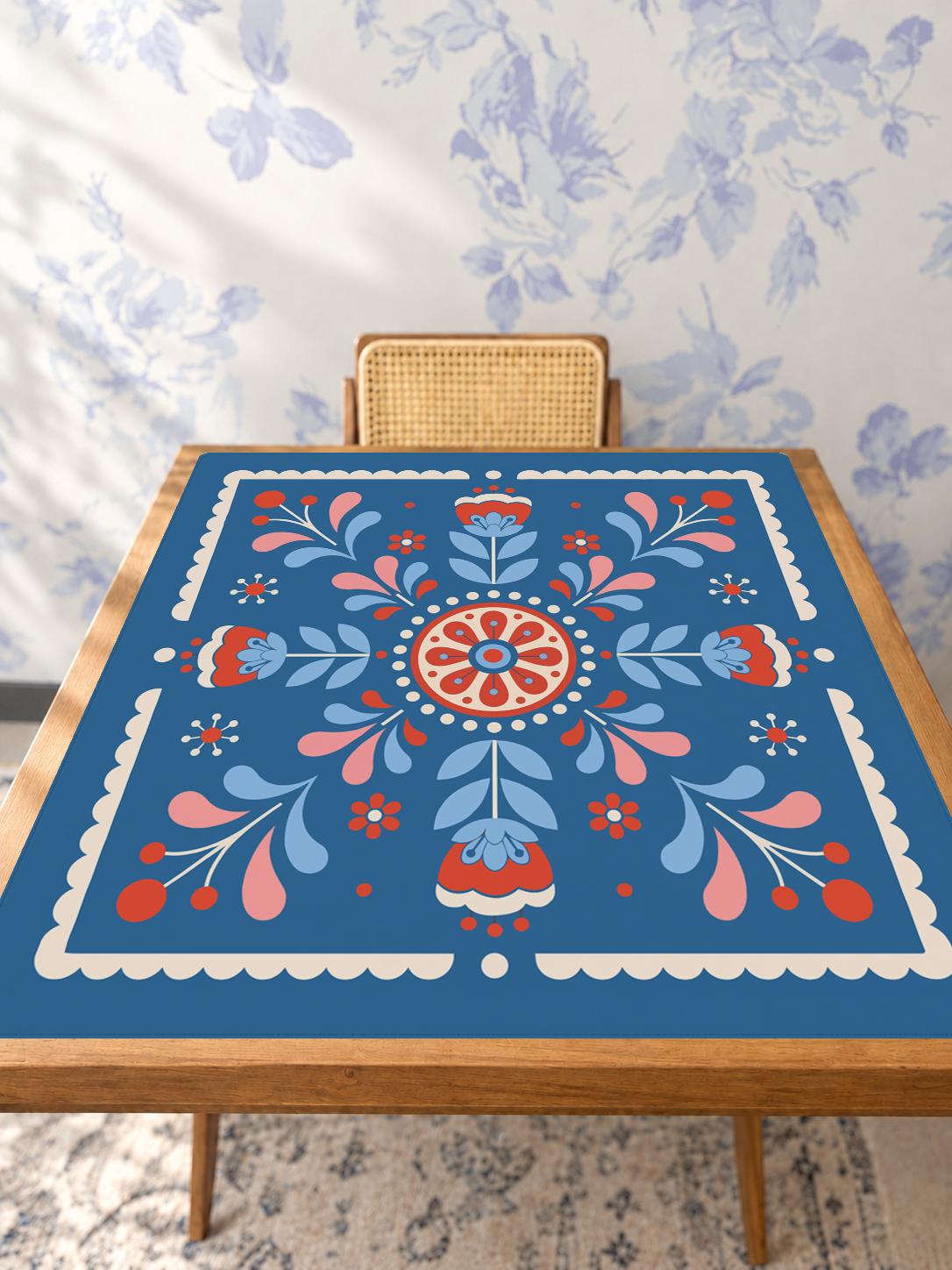 Americana Blossoms mahjong mat — Studio Table Angle