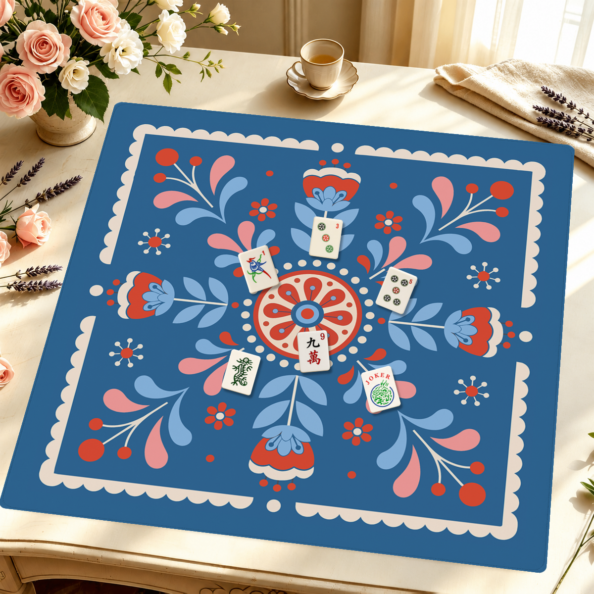 Americana Blossoms mahjong mat — Styled Tile Table