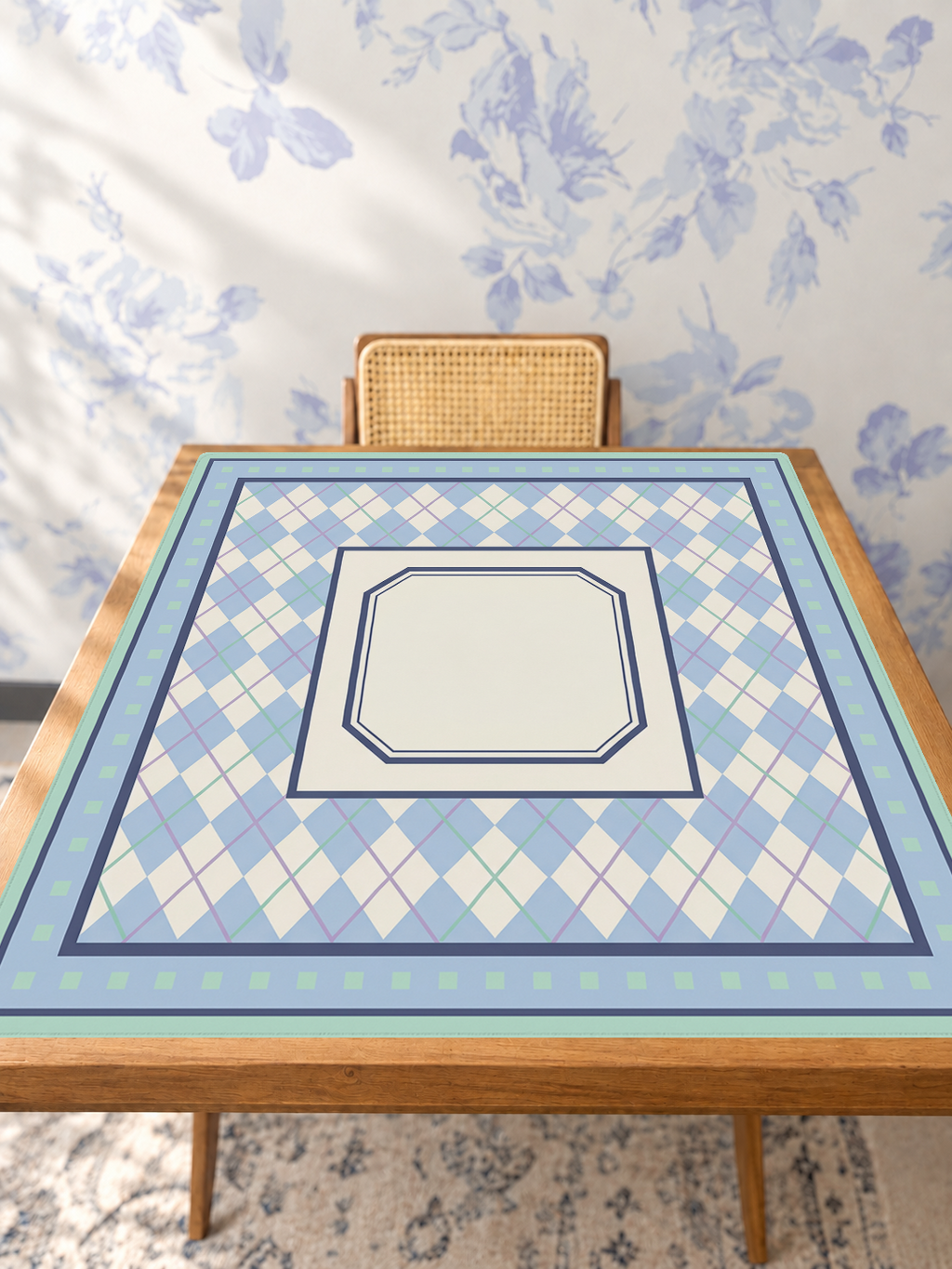Argyle My Love mahjong mat — Studio Table Angle