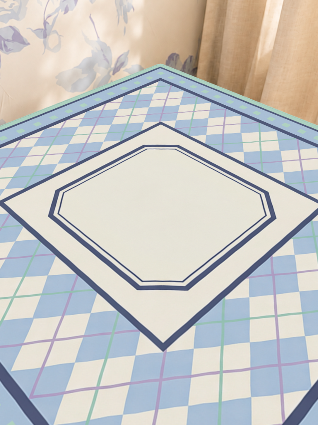 Argyle My Love mahjong mat — Sunlit Close-up