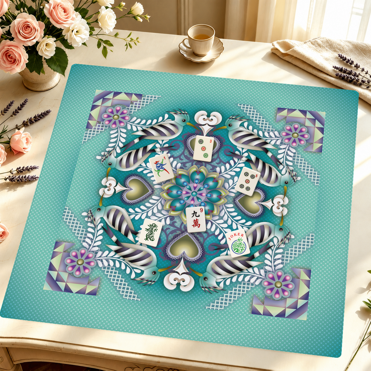 Aves del Alma mahjong mat — Styled Tile Table