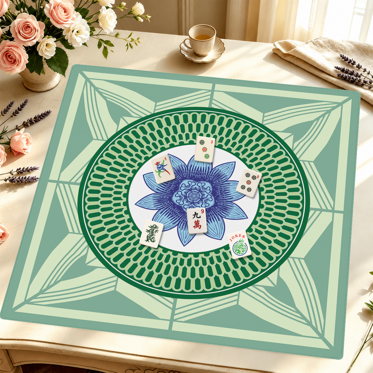 Azul Vivo mahjong mat — Styled Tile Table