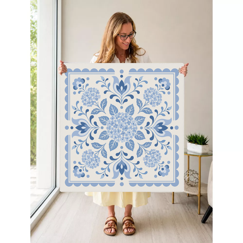 Baby Blue Blooms mahjong mat — Held Mat Portrait