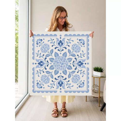 Baby Blue Blooms mahjong mat — Held Mat Portrait
