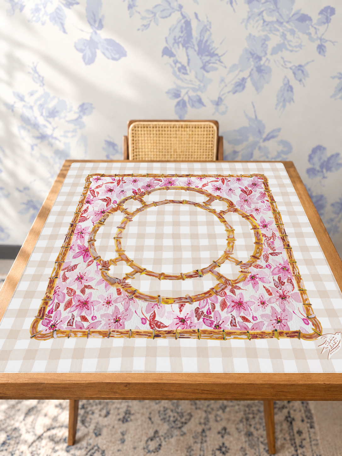 Bamboo Blossoms mahjong mat — Studio Table Angle