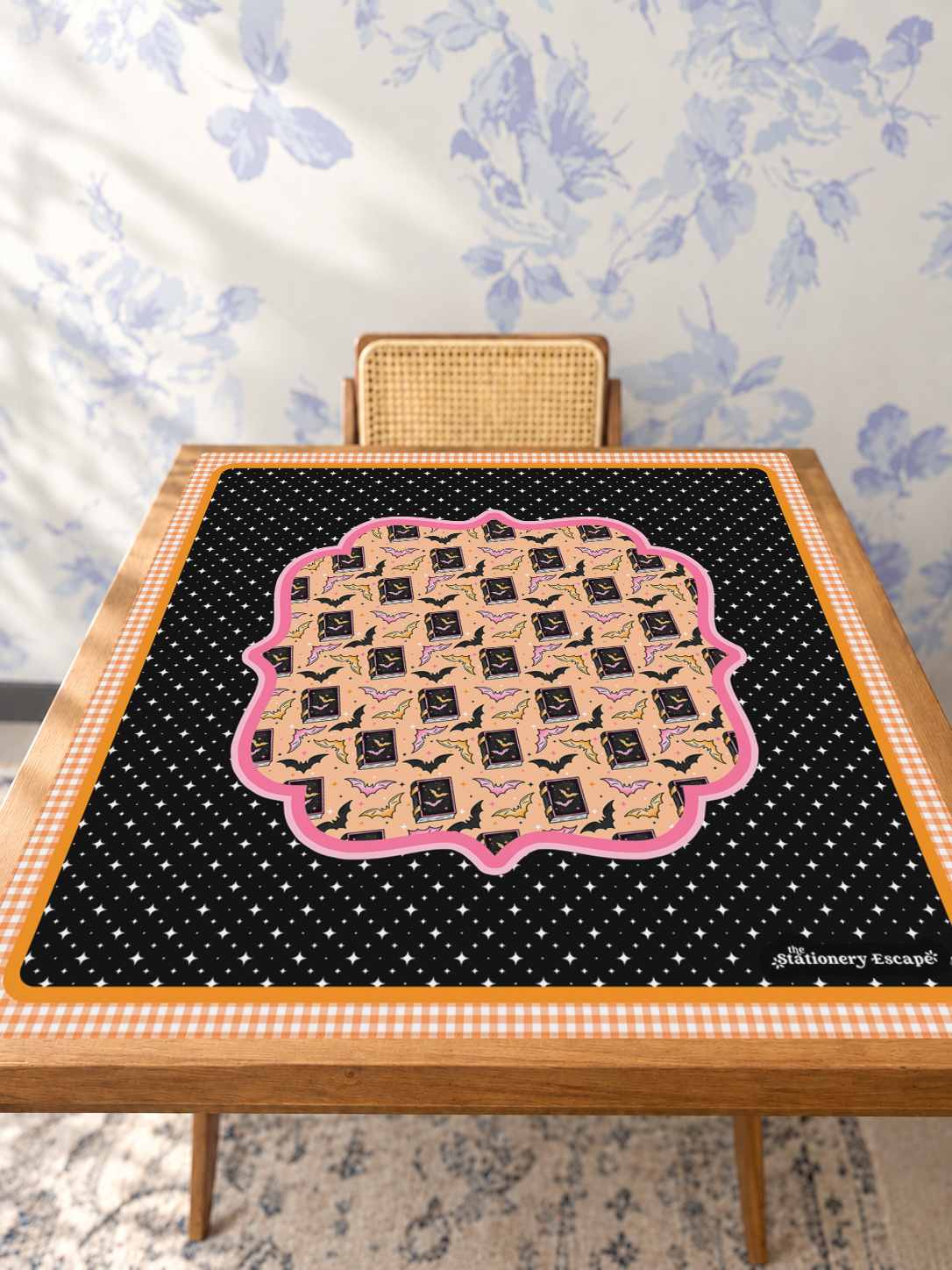 Bats and Books mahjong mat — Studio Table Angle