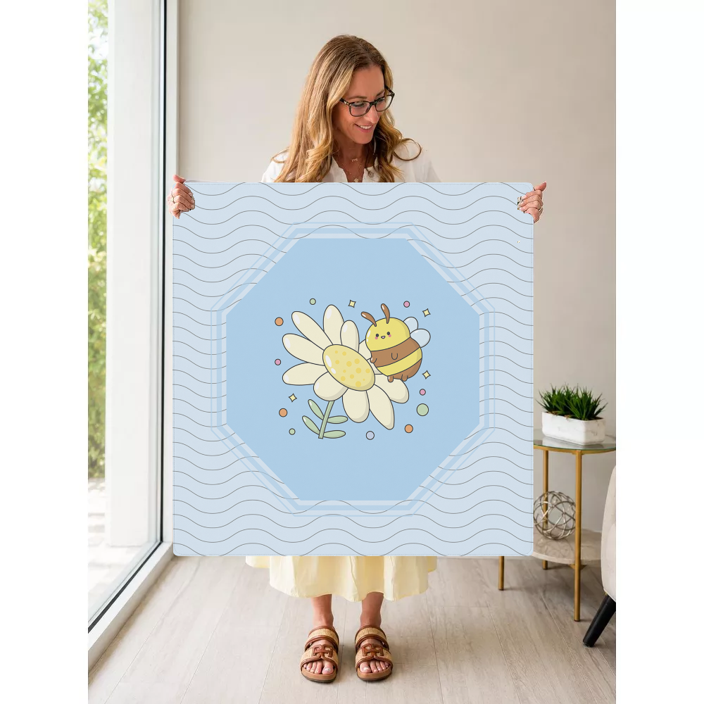 Bee Sweet | Blue mahjong mat — Held Mat Portrait