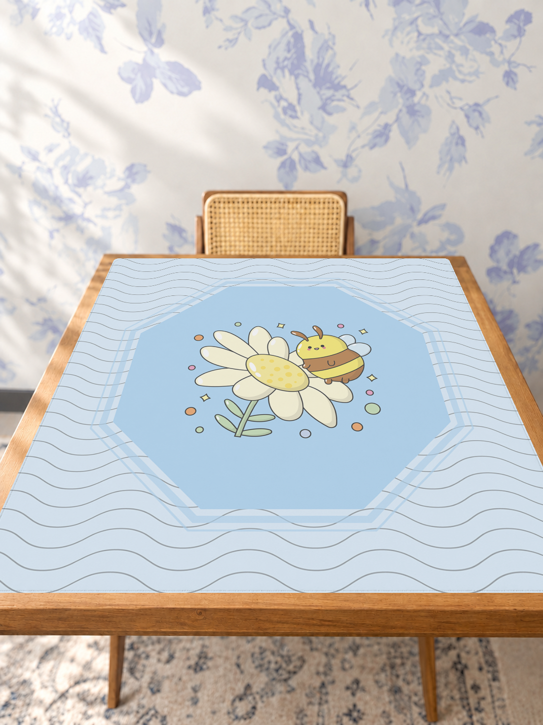 Bee Sweet | Blue mahjong mat — Studio Table Angle