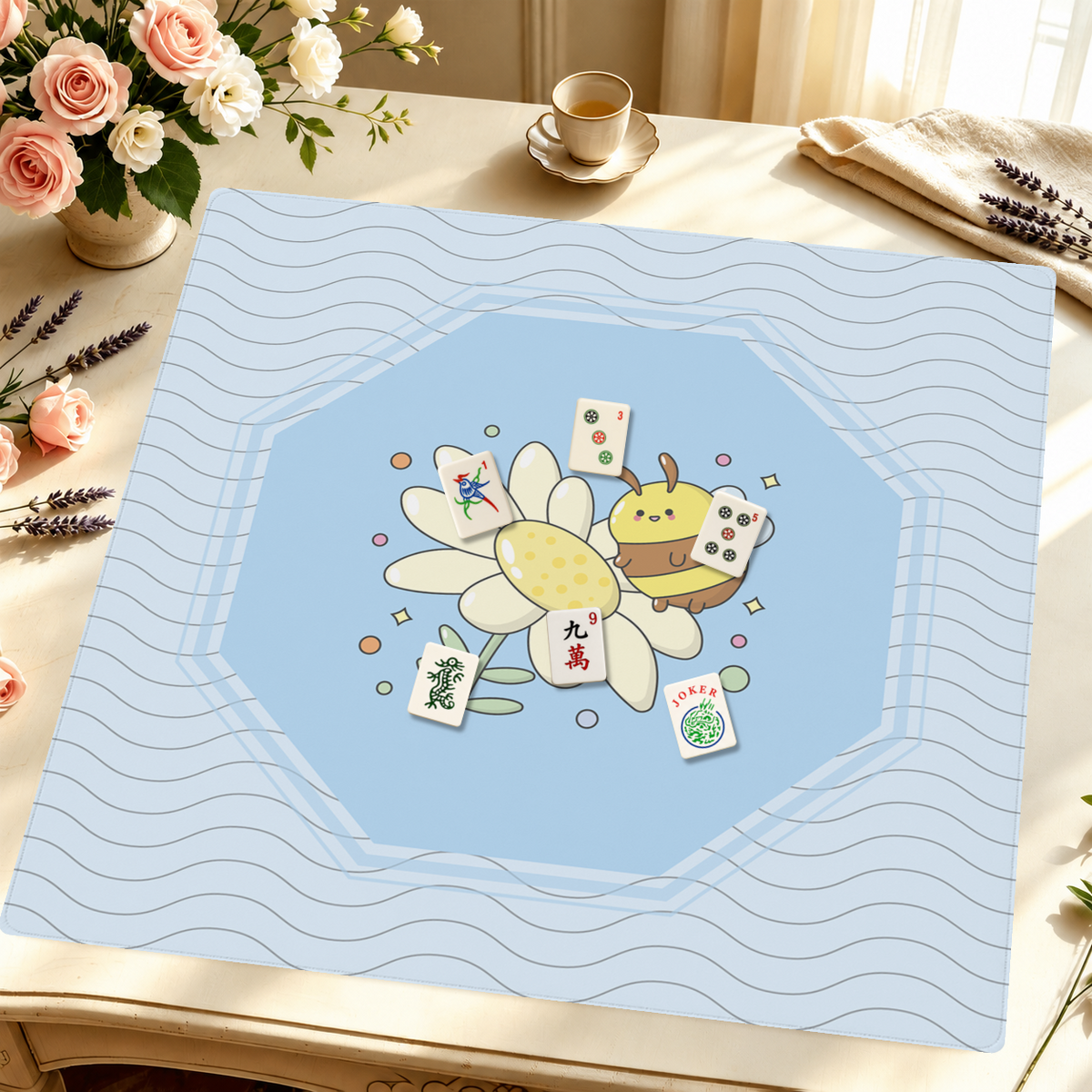 Bee Sweet | Blue mahjong mat — Styled Tile Table