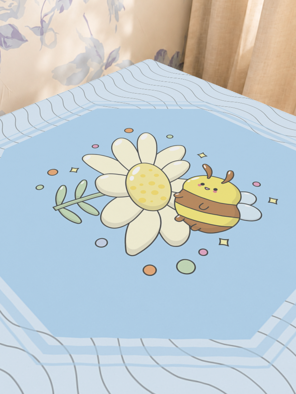 Bee Sweet | Blue mahjong mat — Sunlit Close-up