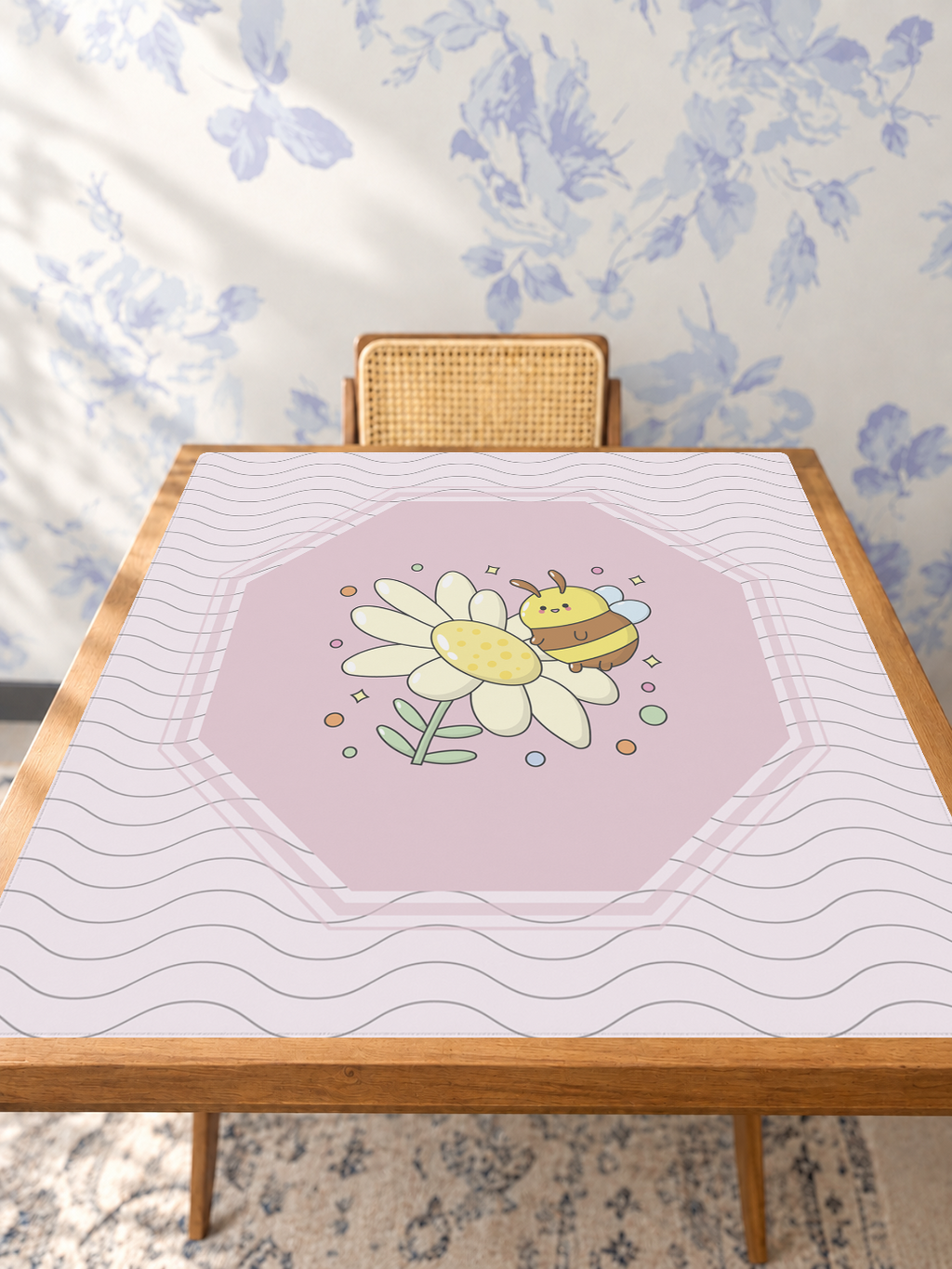 Bee Sweet | Pink mahjong mat — Studio Table Angle