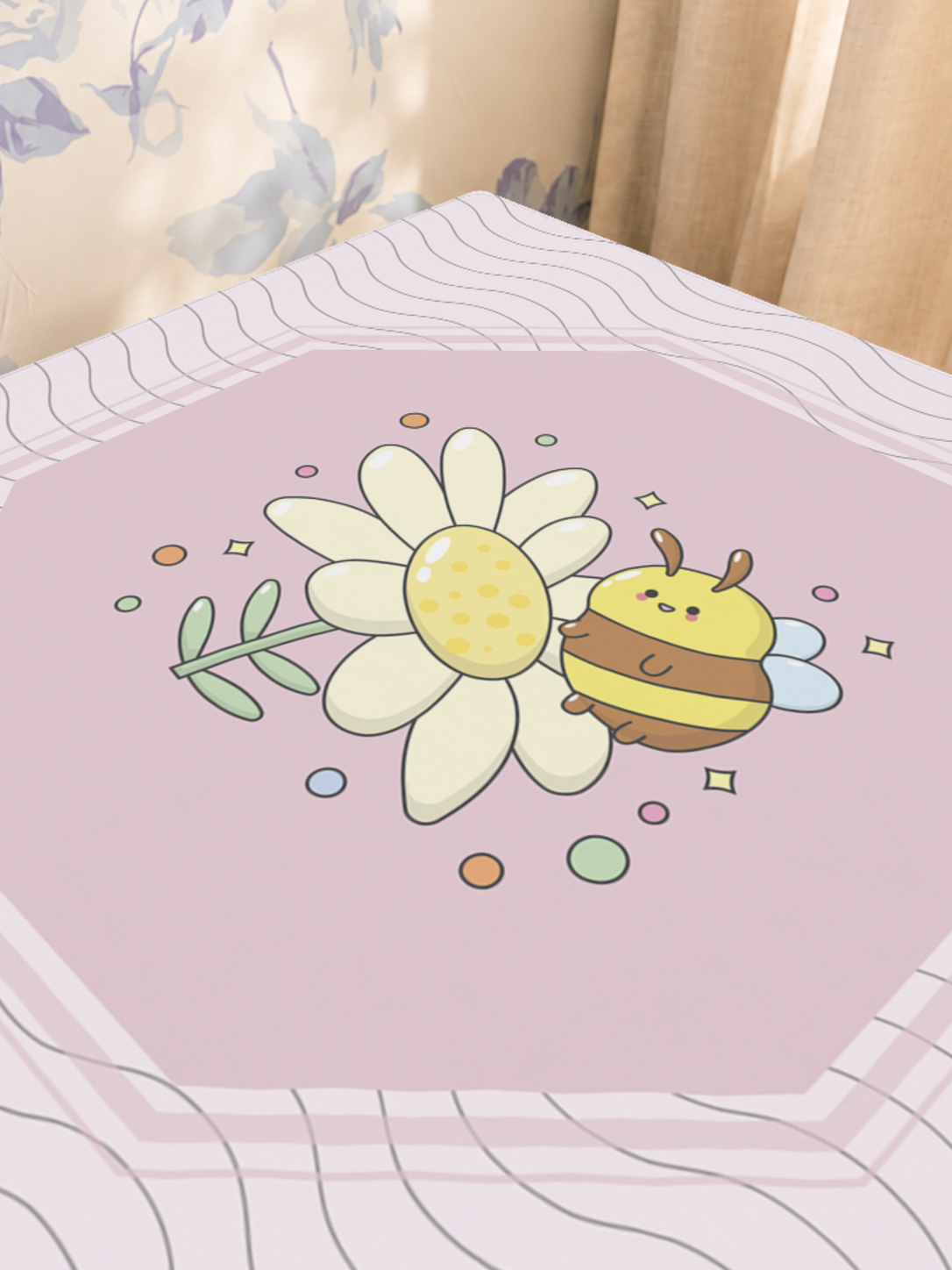 Bee Sweet | Pink mahjong mat — Sunlit Close-up