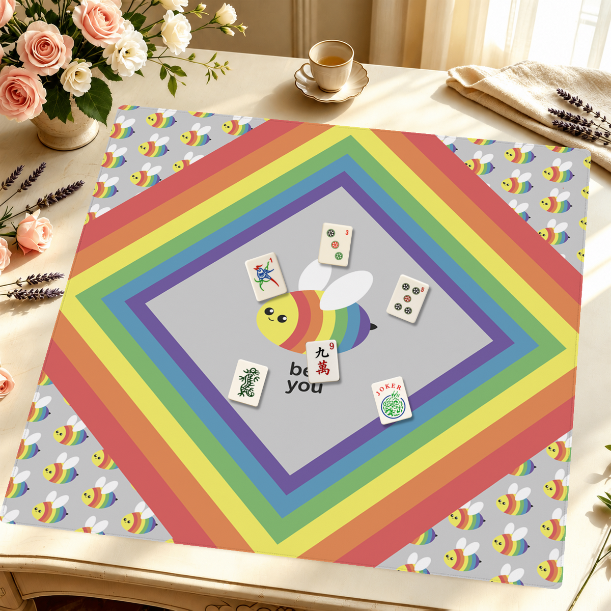 Bee You Tiful mahjong mat — Styled Tile Table
