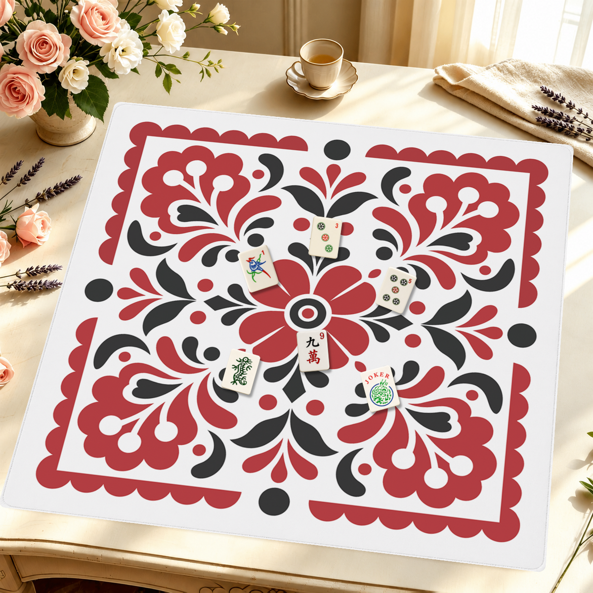 Between the Blooms mahjong mat — Styled Tile Table