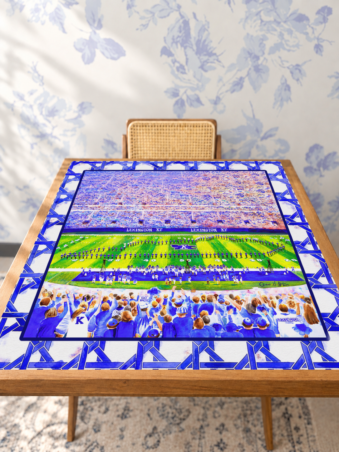 Big Blue Bleachers mahjong mat — Studio Table Angle