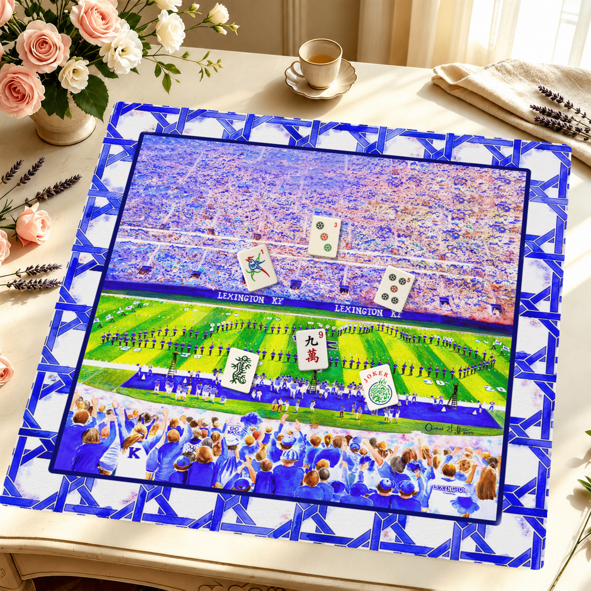 Big Blue Bleachers mahjong mat — Styled Tile Table