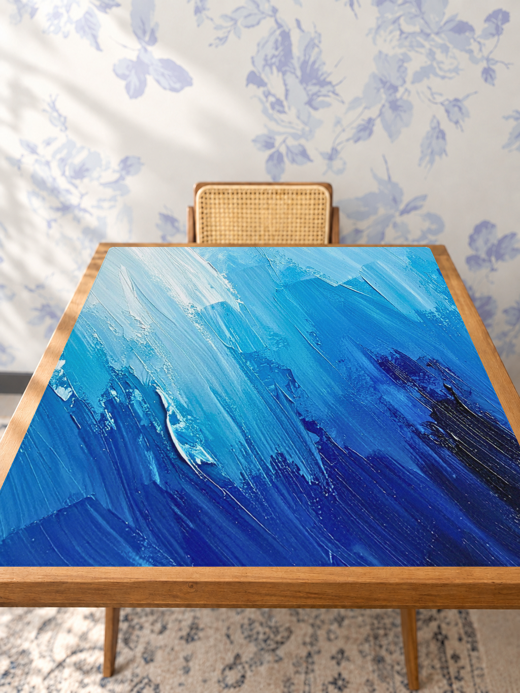 Blank Canvas Blue mahjong mat — Studio Table Angle