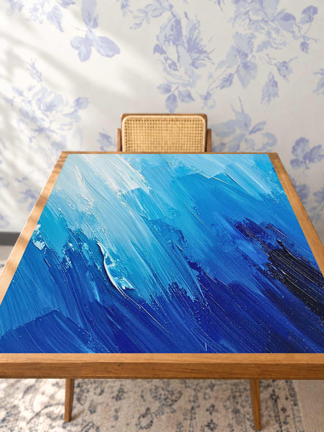 Blank Canvas Blue mahjong mat — Studio Table Angle