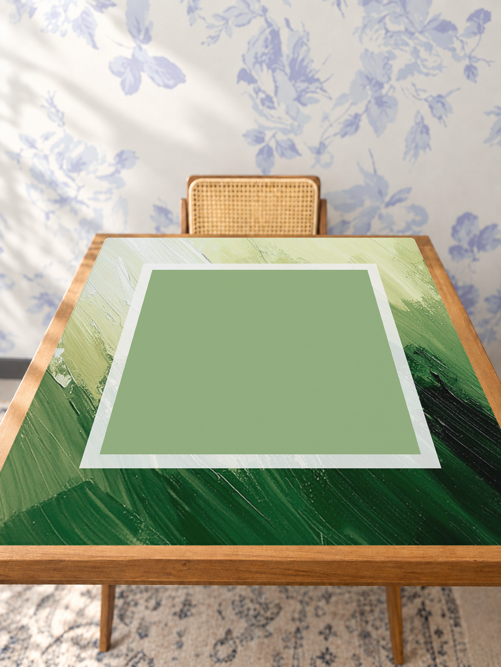 Blank Canvas  | Green Square mahjong mat — Studio Table Angle