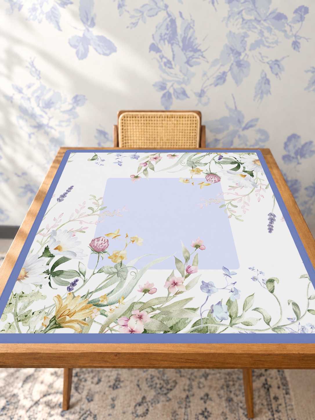 Bloom Service | Blue Square mahjong mat — Studio Table Angle