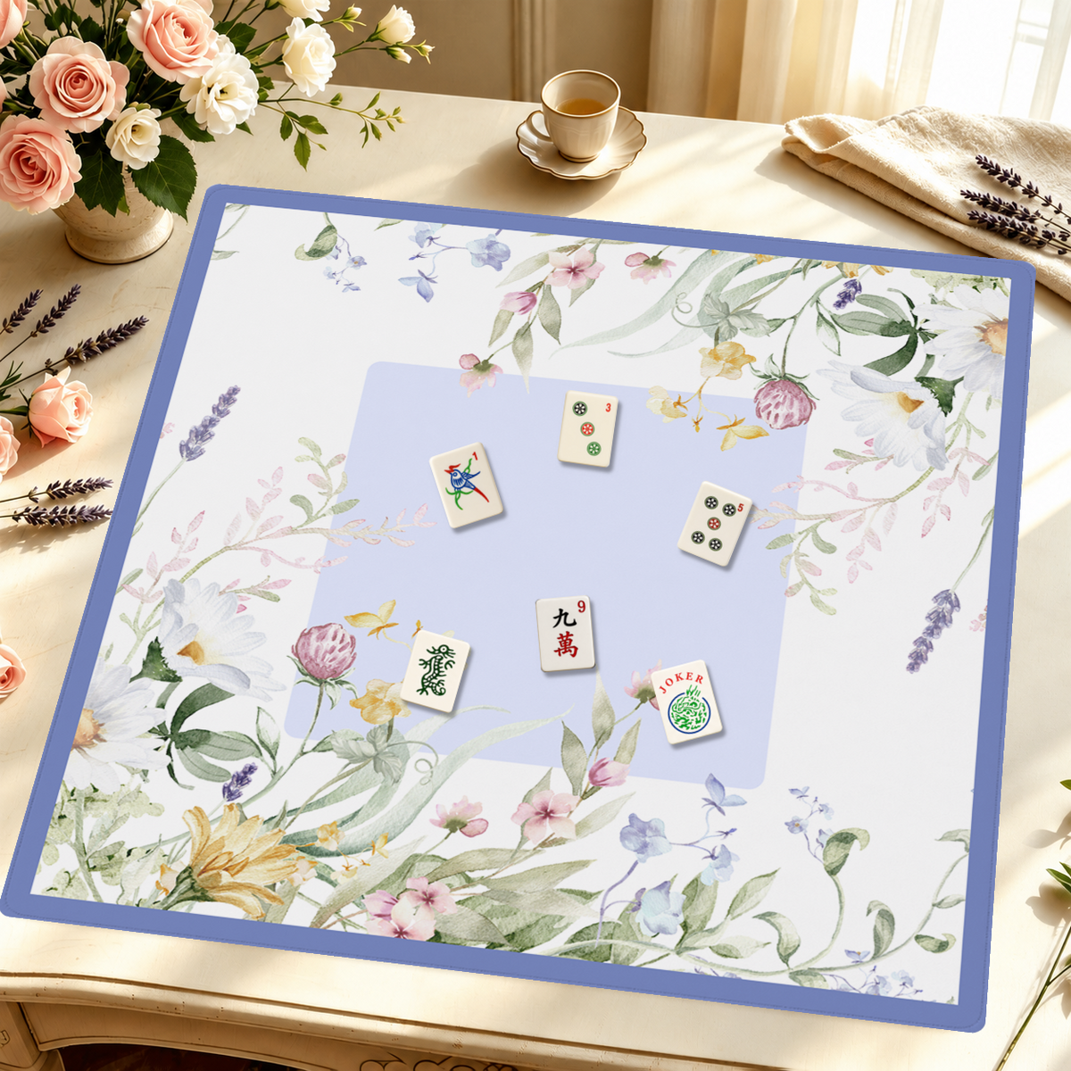 Bloom Service | Blue Square mahjong mat — Styled Tile Table