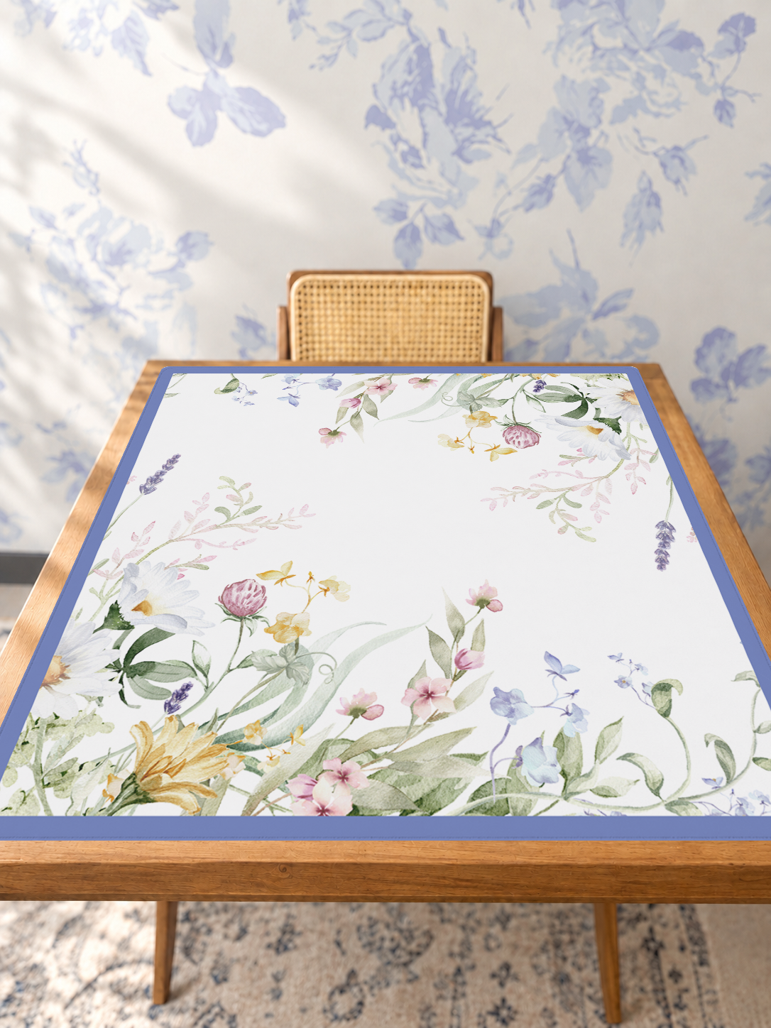 Bloom Service | Blue mahjong mat — Studio Table Angle