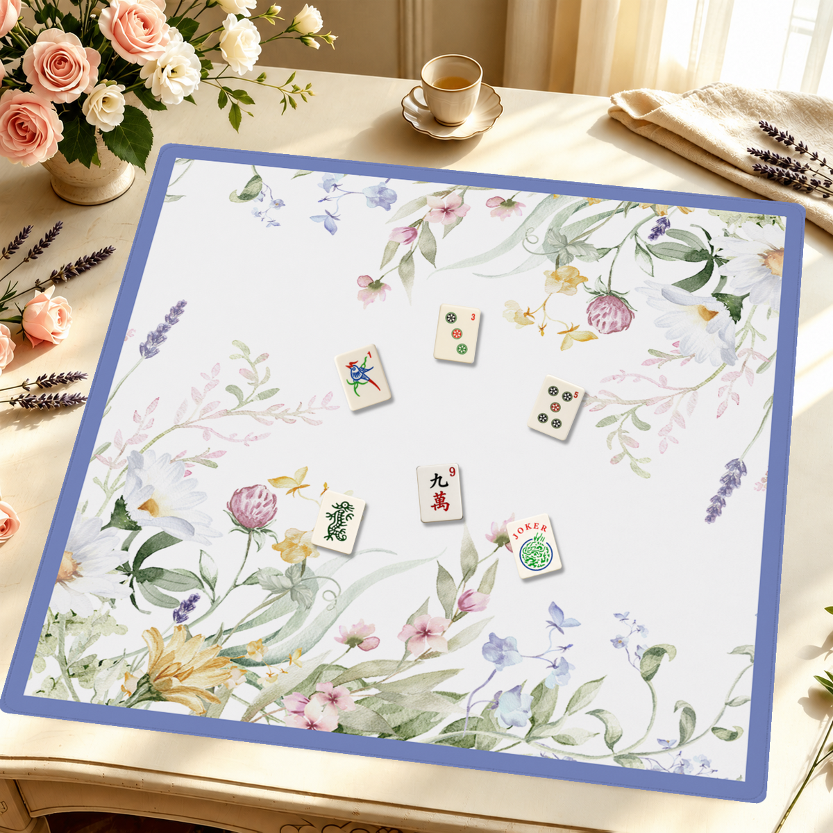 Bloom Service | Blue mahjong mat — Styled Tile Table