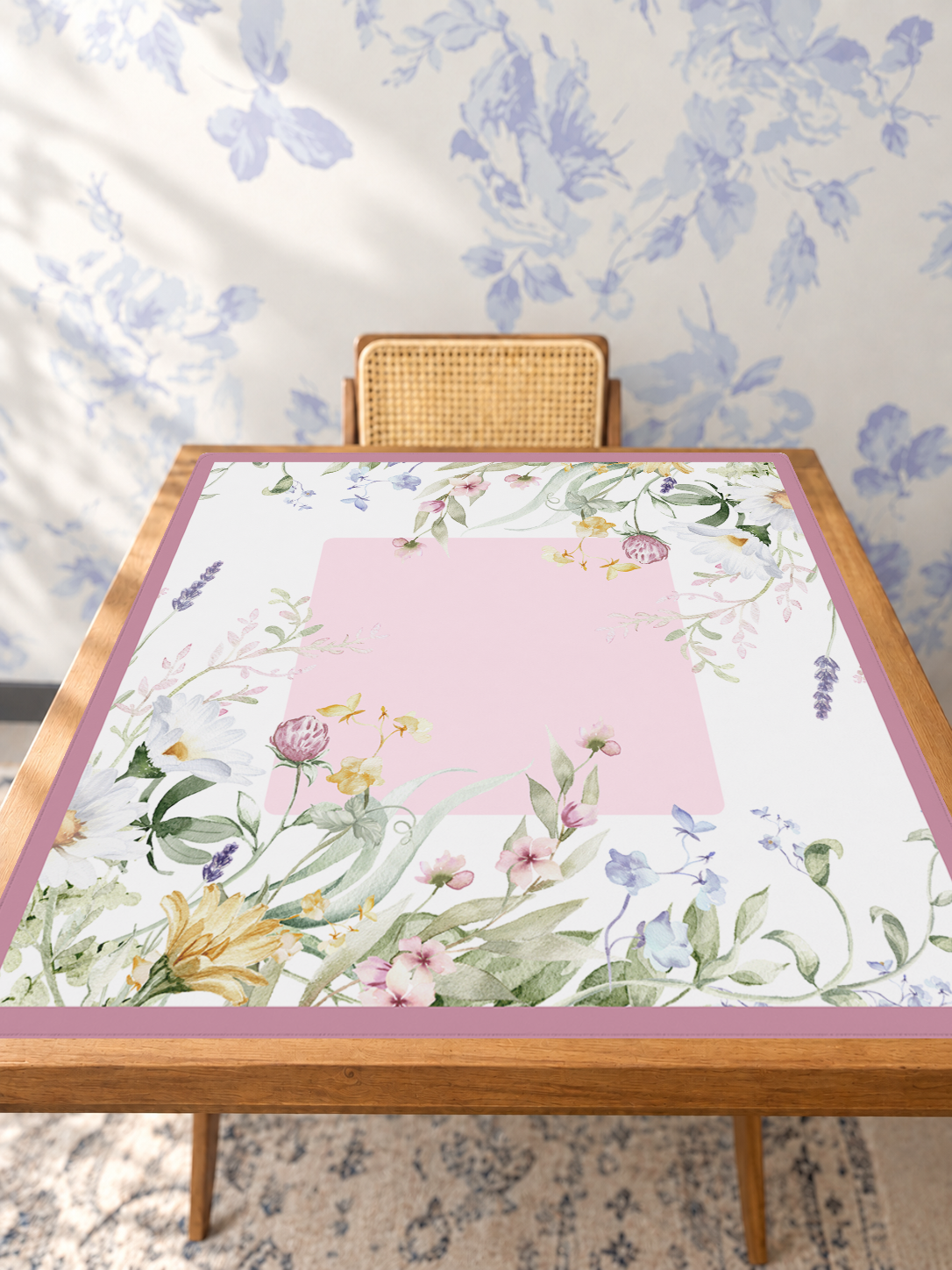 Bloom Service  | Pink Square mahjong mat — Studio Table Angle