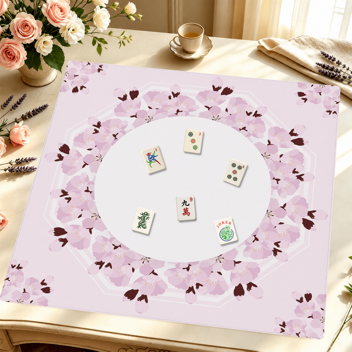 Blossom Bomb mahjong mat — Styled Tile Table
