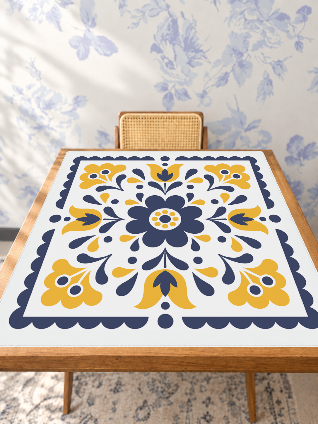 Blue Arbors mahjong mat — Studio Table Angle