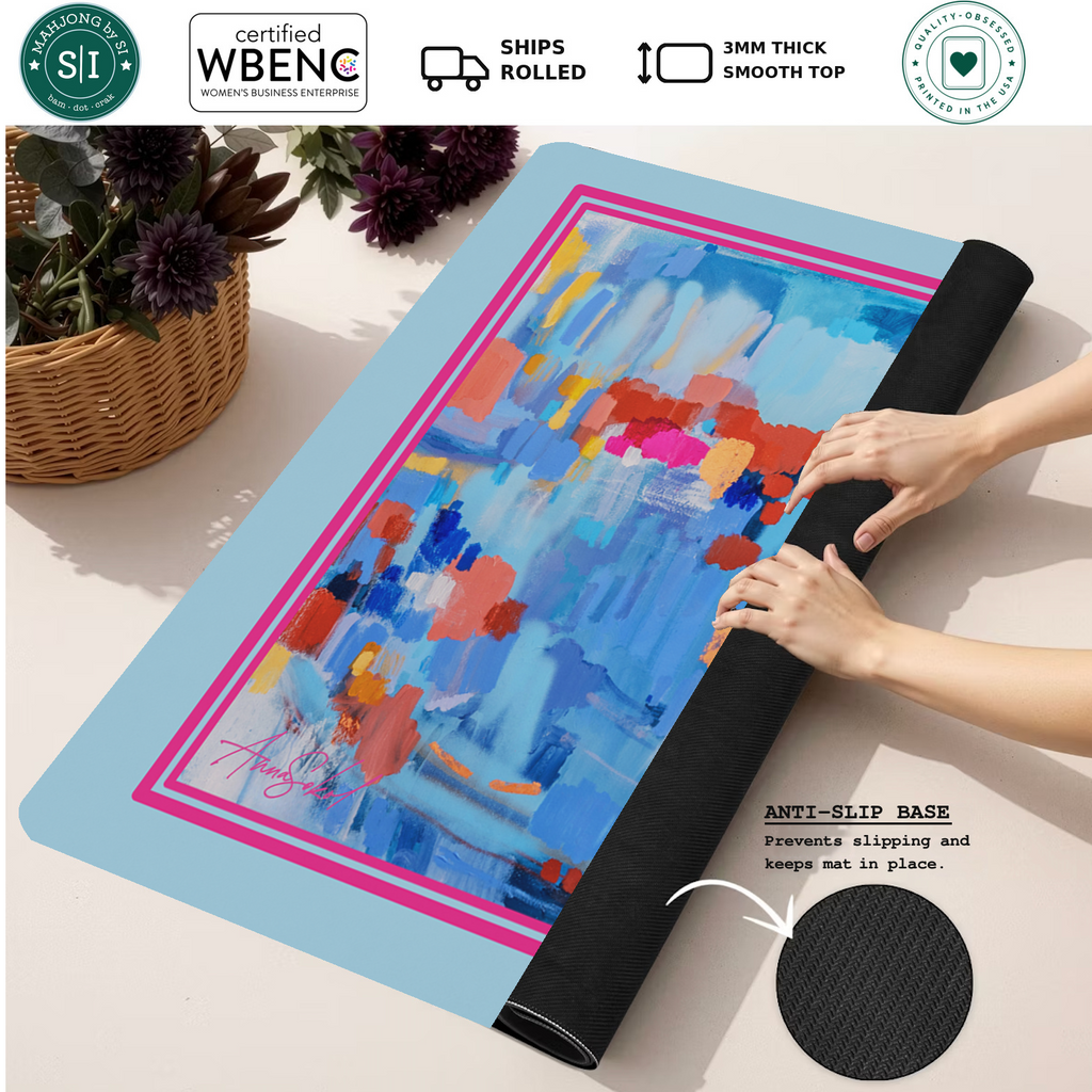 Blue Bamboo mahjong mat — Rolled Mat Feature Image