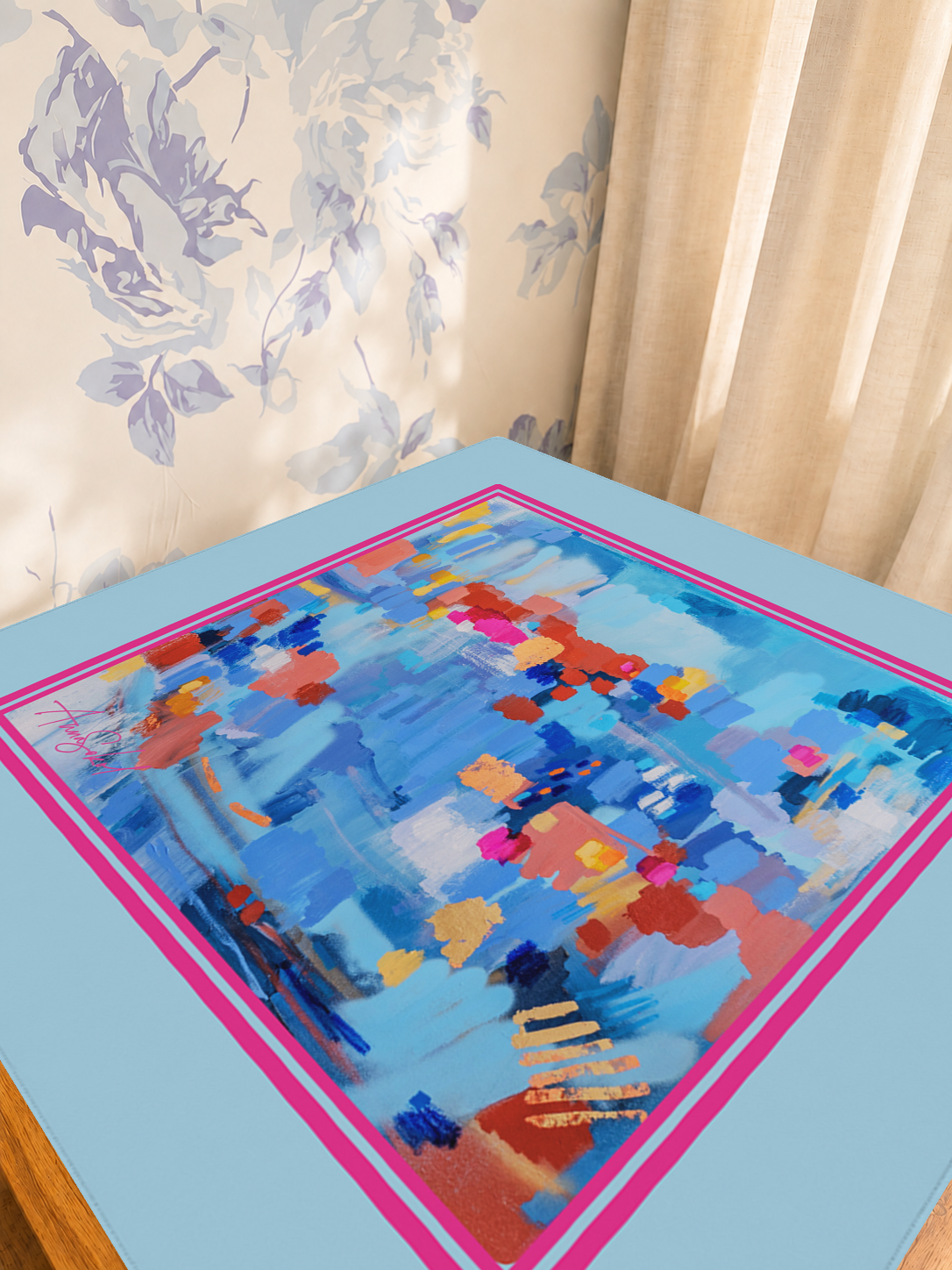 Blue Bamboo mahjong mat — Sunlit Detail