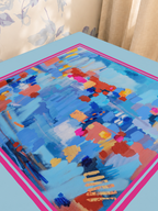Blue Bamboo mahjong mat — Sunlit Close-up