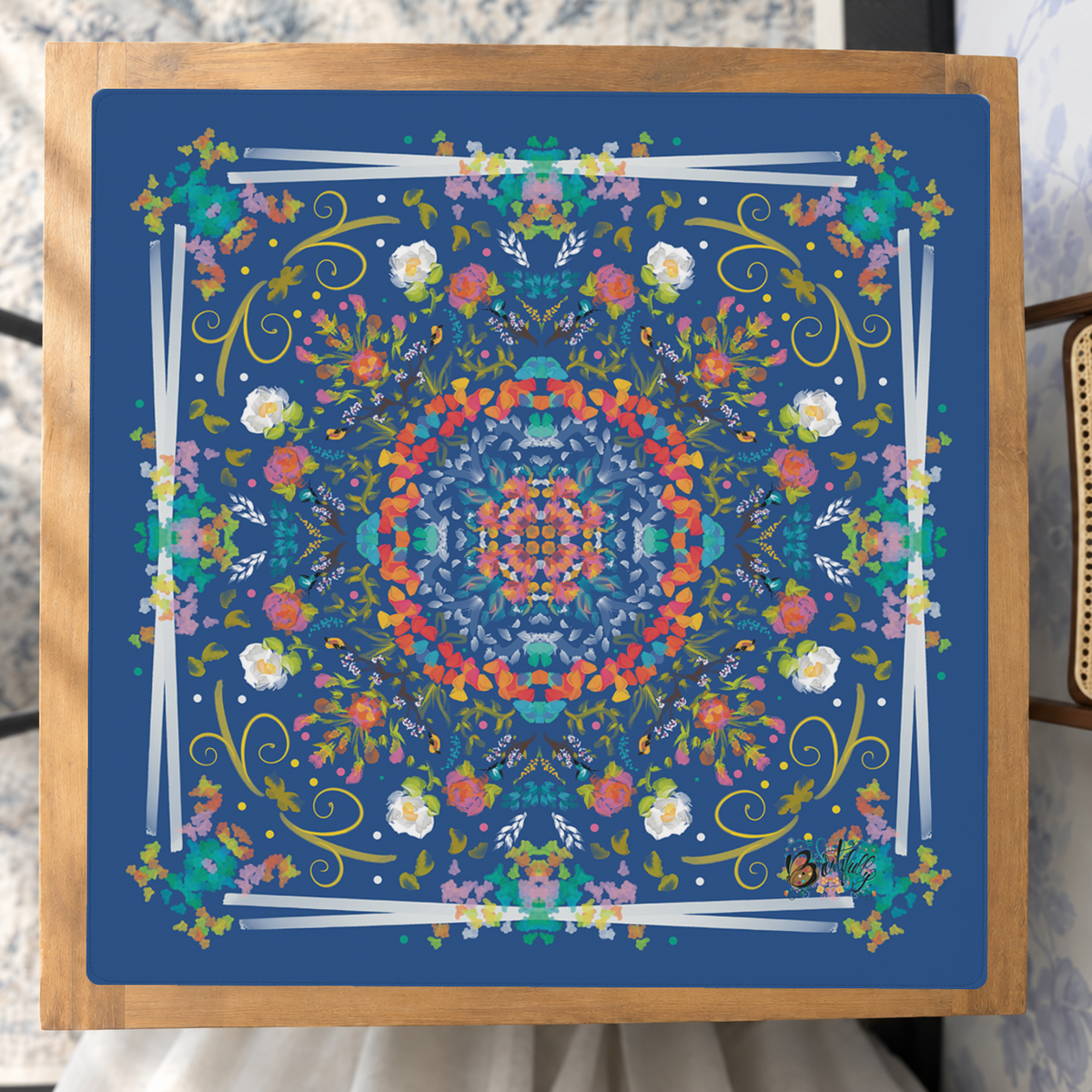 Blue Baroque Bouquet mahjong mat — Studio Overhead