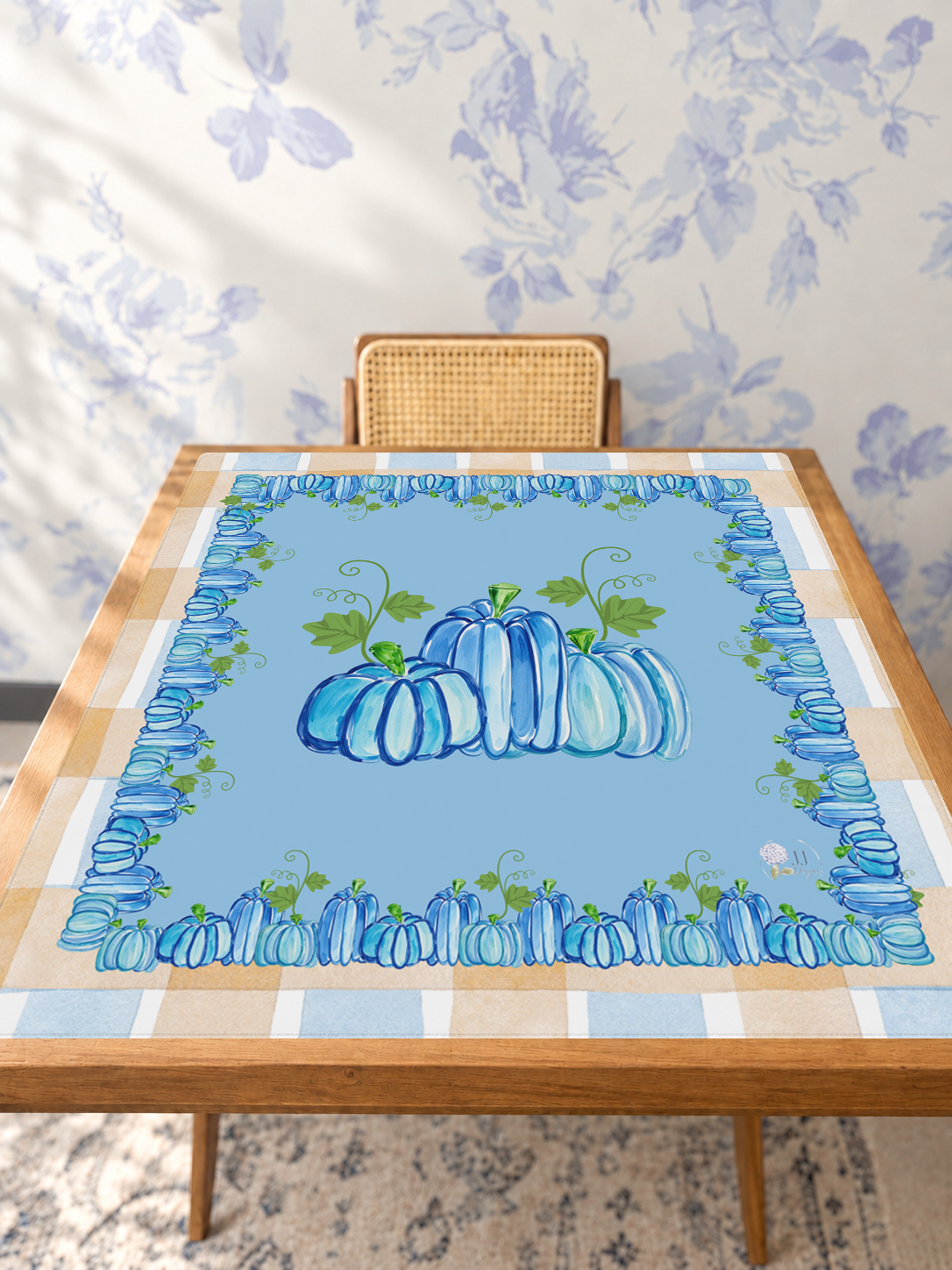 Blue Harvest mahjong mat — Studio Table Angle