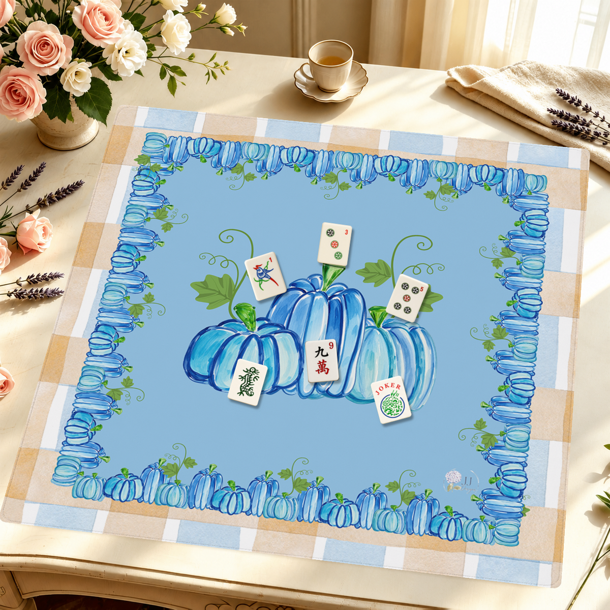 Blue Harvest mahjong mat — Styled Tile Table