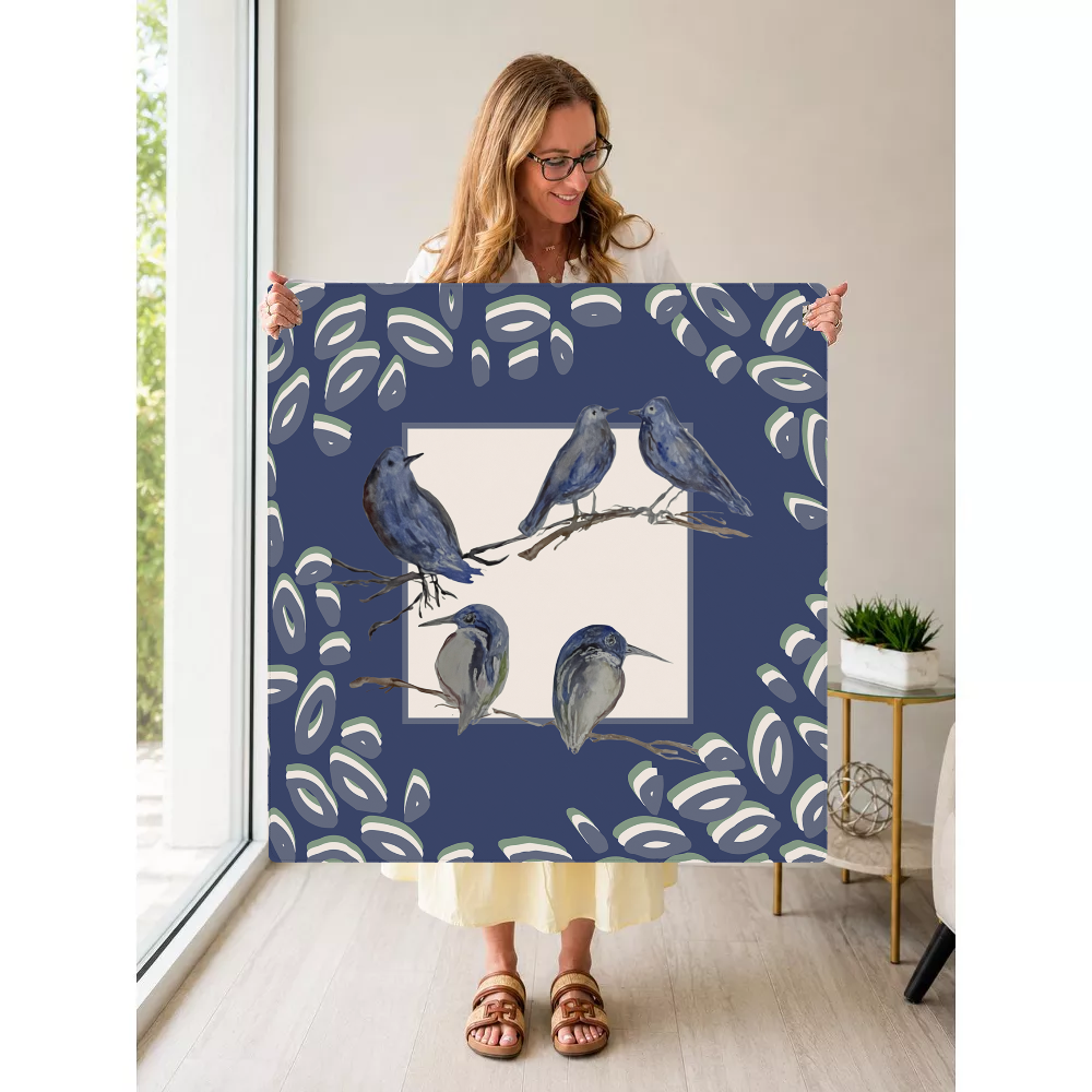 Bluebird Gathering mahjong mat — Held Mat Portrait