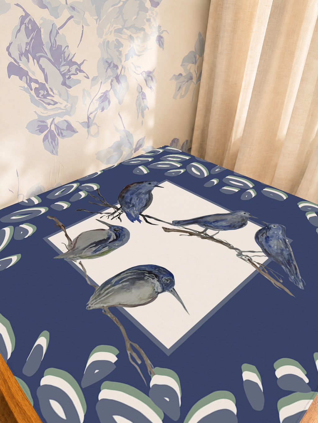 Bluebird Gathering mahjong mat — Sunlit Detail