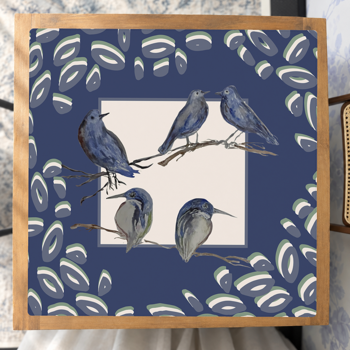 Bluebird Gathering mahjong mat — Studio Overhead