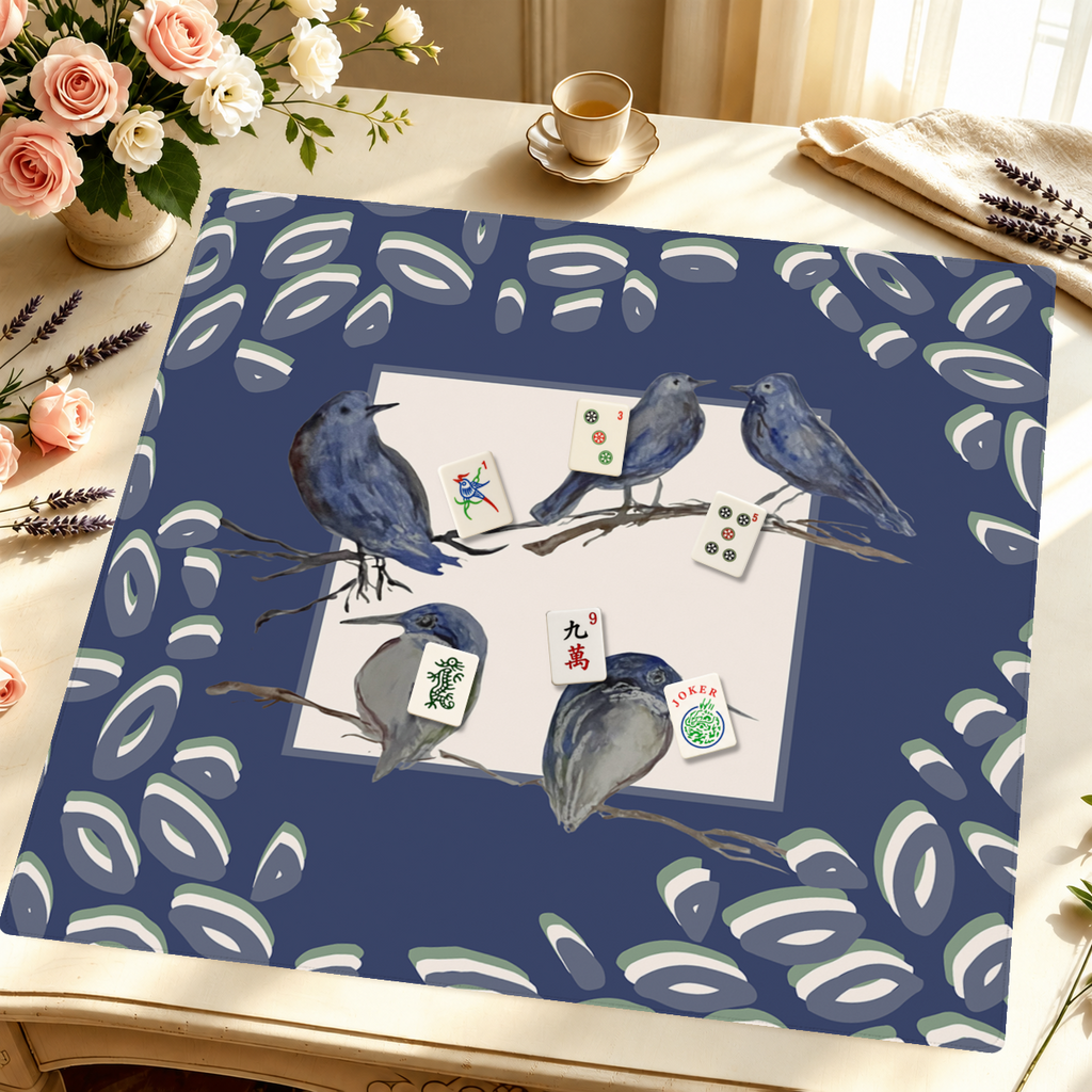 Bluebird Gathering mahjong mat — Styled Tile Table