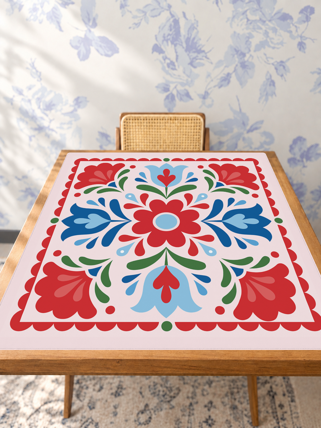 Blushing Meadow mahjong mat — Studio Table Angle