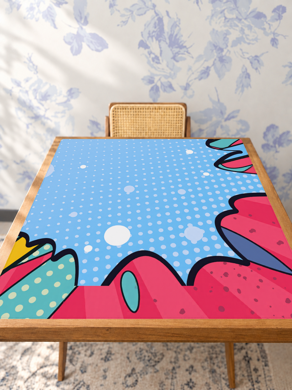 Bold Move Blue mahjong mat — Studio Table Angle
