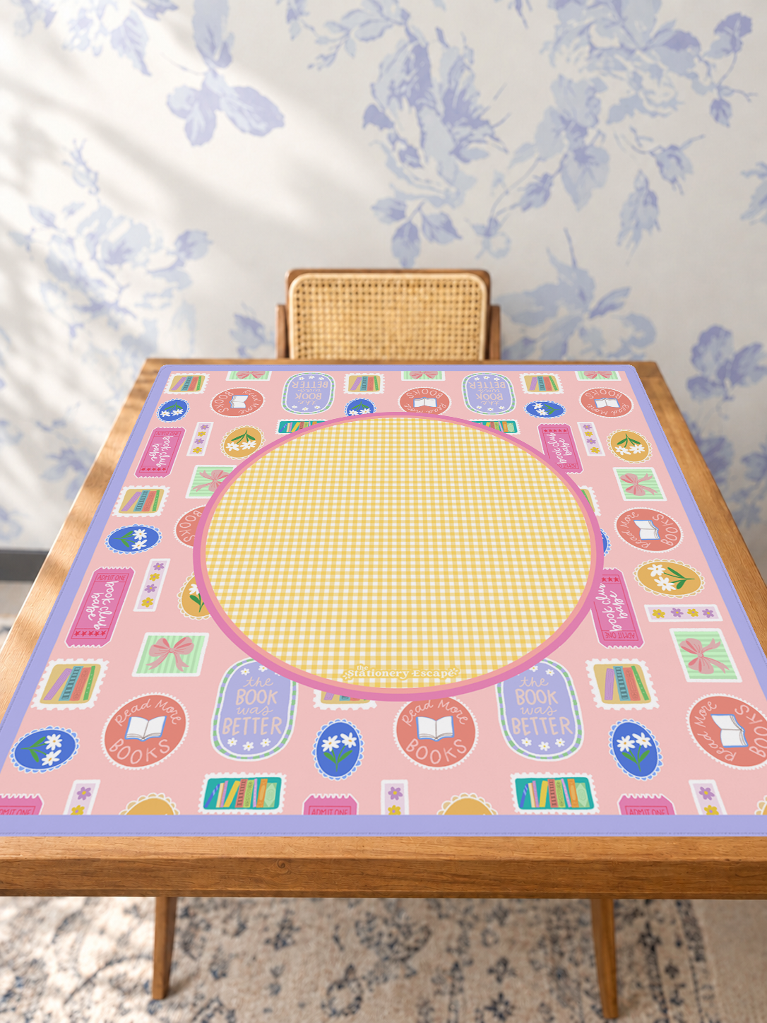 Bookish Stamps mahjong mat — Studio Table Angle