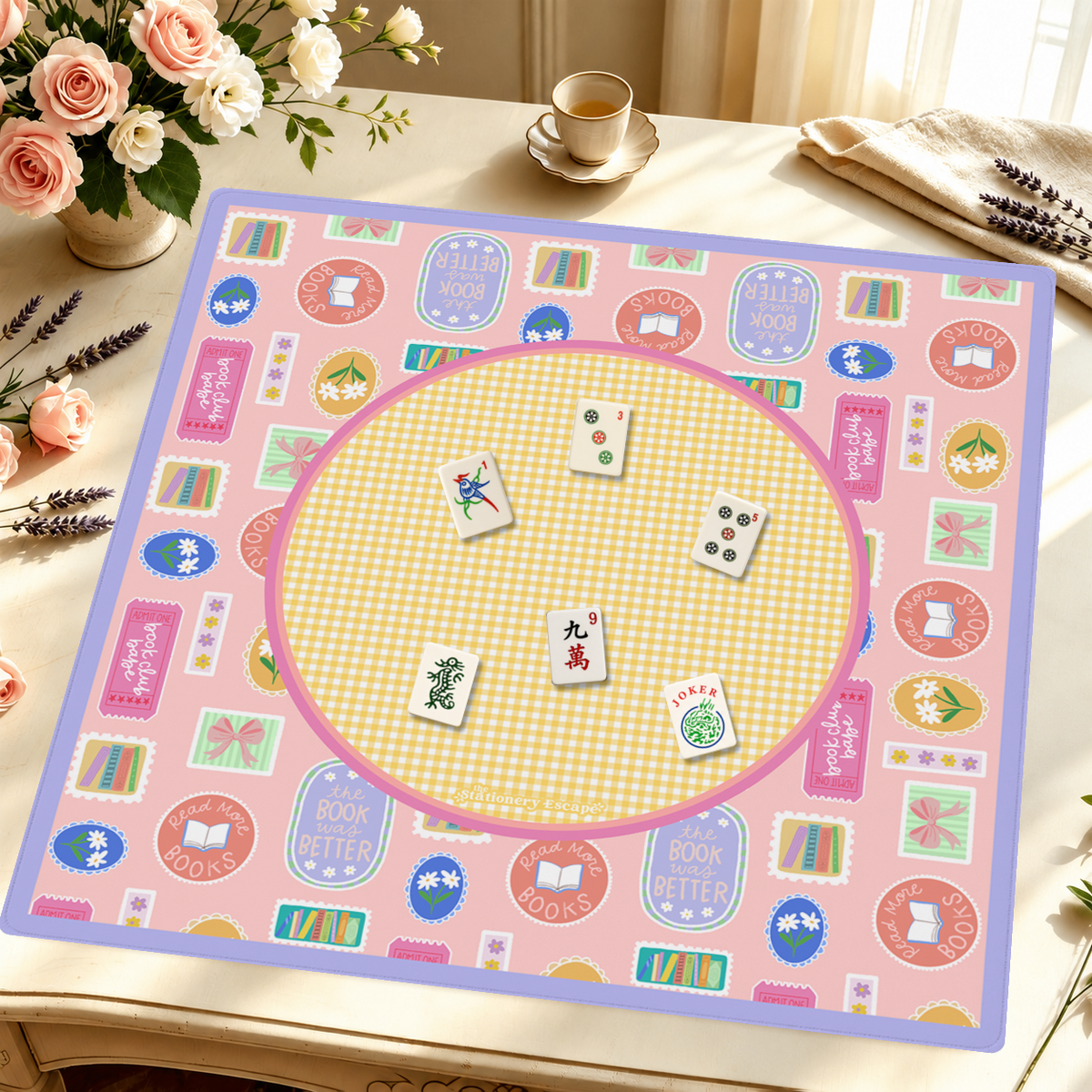 Bookish Stamps mahjong mat — Styled Tile Table