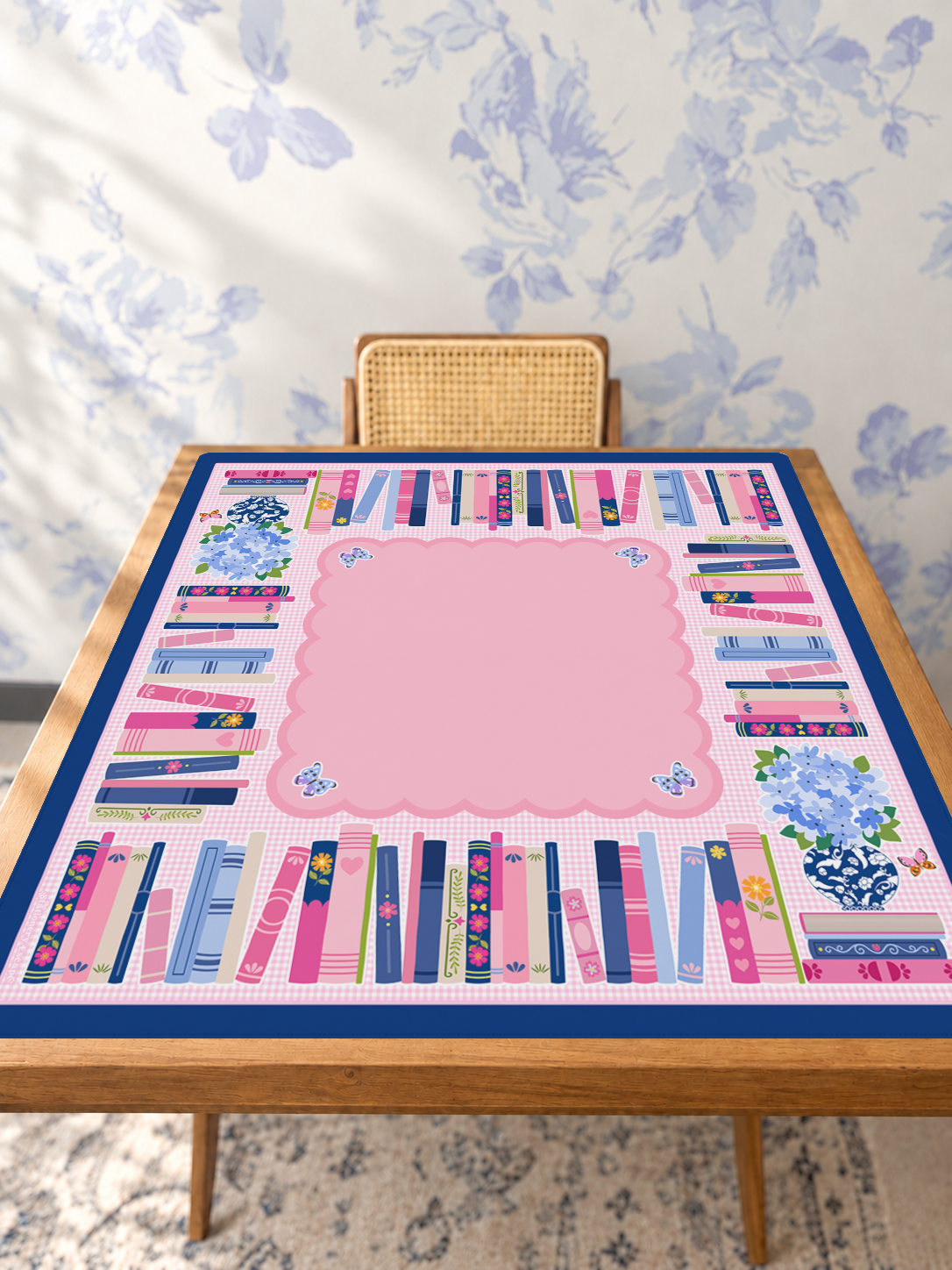 Books & Blooms mahjong mat — Studio Table Angle