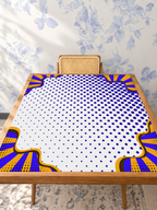 Borderline Chic Blue mahjong mat — Studio Table Angle